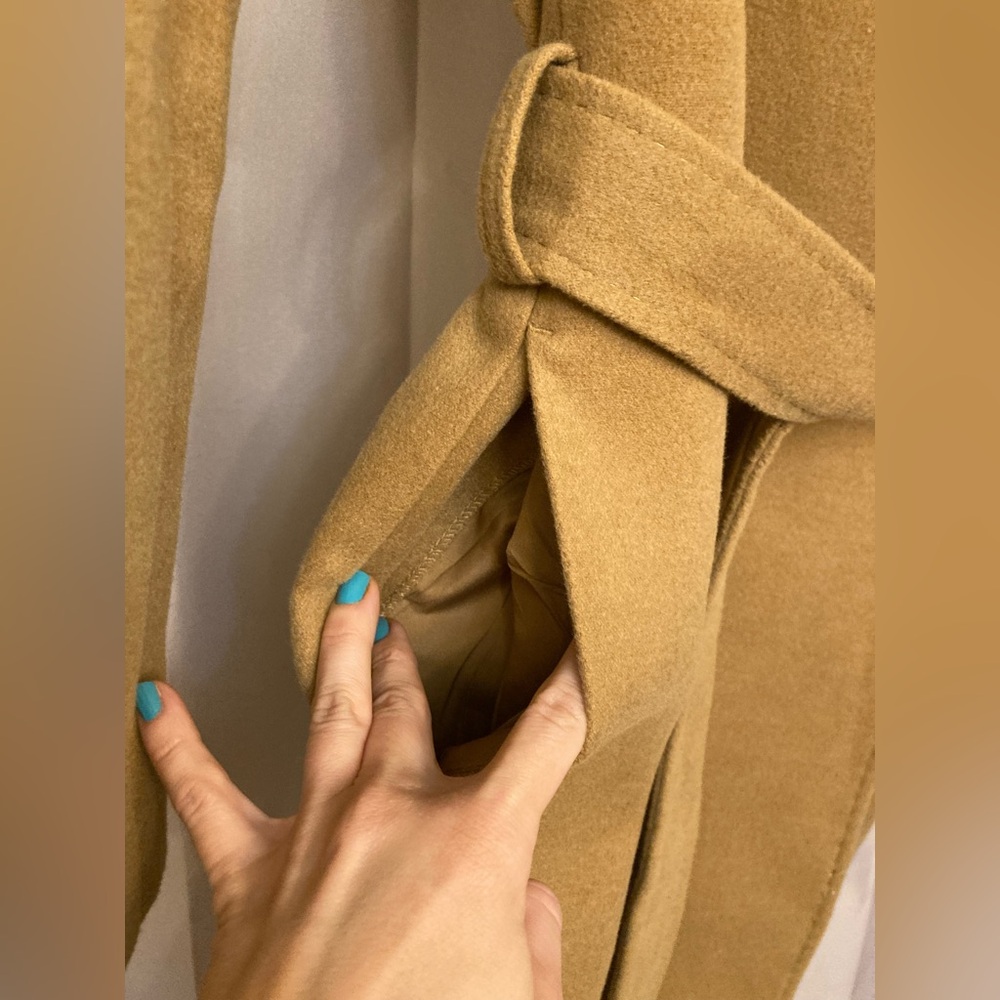 H&M Tan Belted Coat with Faux Fur Hood - Picture 6 of 7